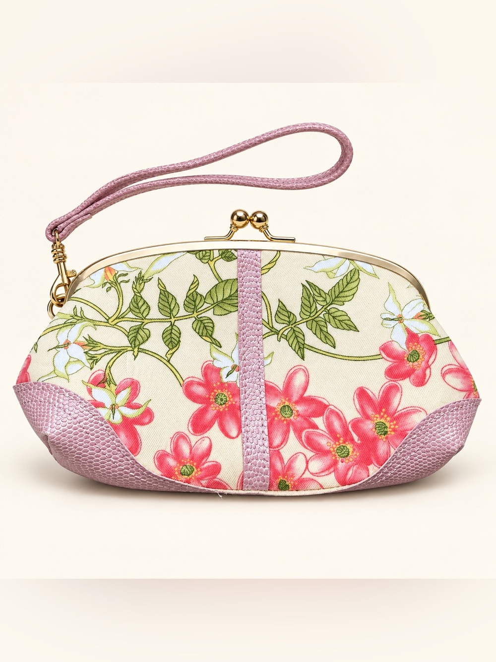Joan Rivers Beauty Floral Kiss Lock Wristlet Clutch
